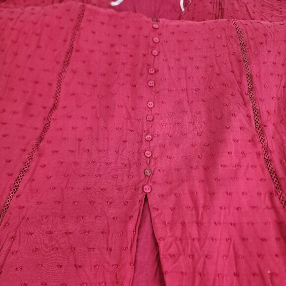 Lulus Completely In Love Wine Red Swiss Dot Button Front Maxi Dress XL - Picture 9 of 11